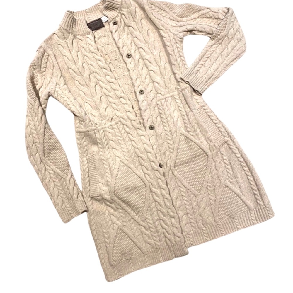 Anthropologie Guinevere Lambswool Cardigan Sweater Beige Cream XS
